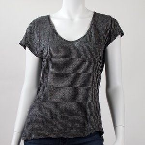 Lynnea Linen Tee in Black w/ White Stripe